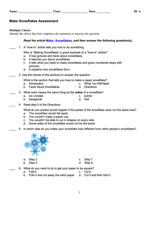 Make Snowflakes Assessment