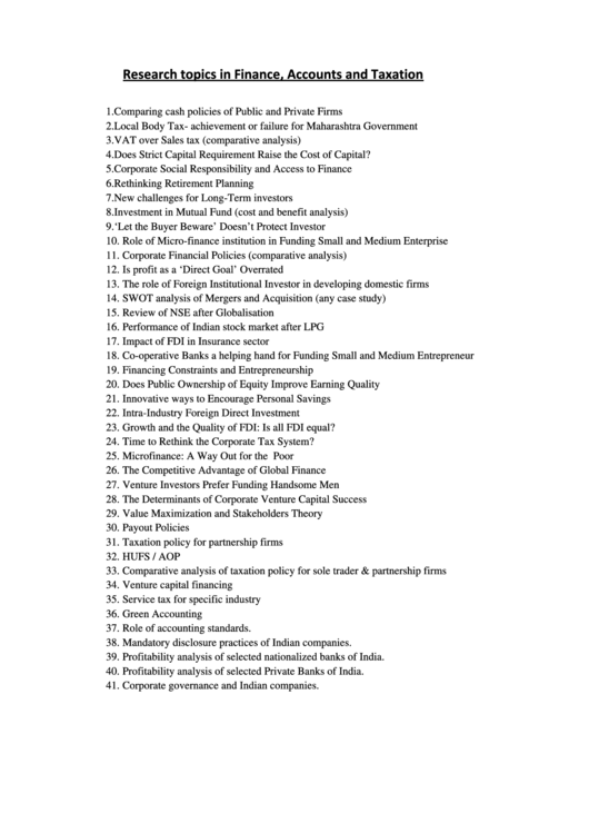 Research Topics In Finance Printable Pdf Download