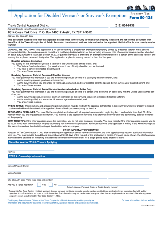 Fillable Form 50-135 - Application For Disabled Veteran