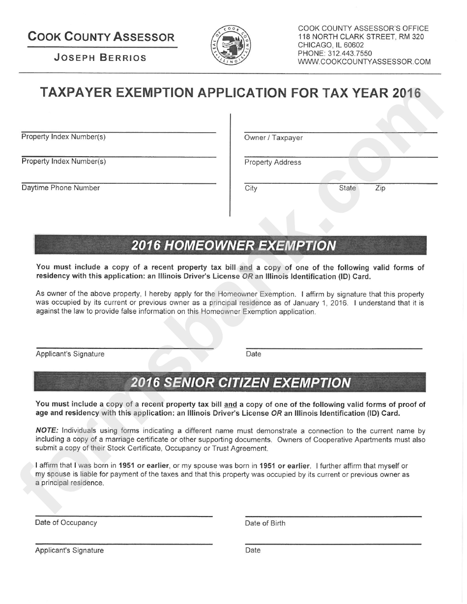 Taxpayer Exemption Application - 2016