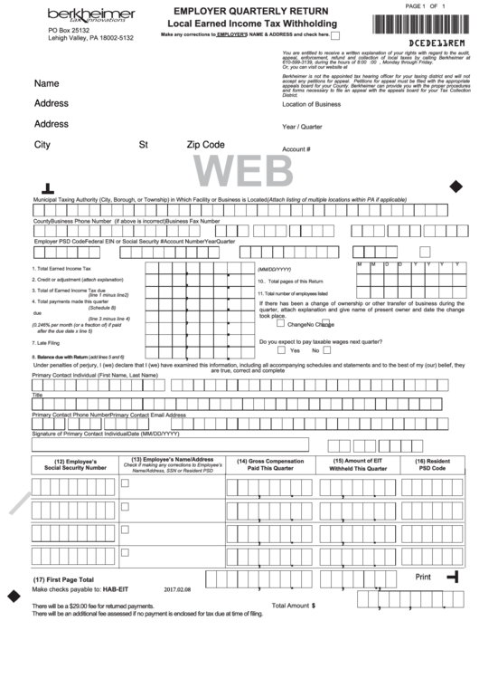 Local Earned Income Tax Withholding Form