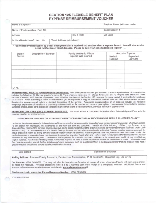American Fidelity Section 125 Expense Reimbursement Voucher Template Printable pdf