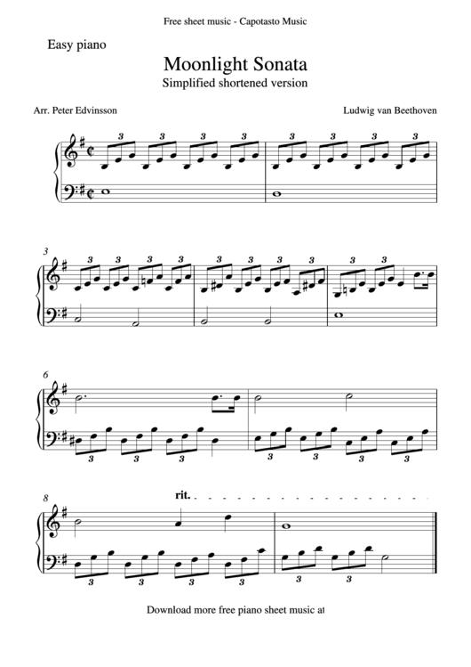 Fillable Moonlight Sonata - Ludwig Van Beethoven Sheet Music Printable pdf
