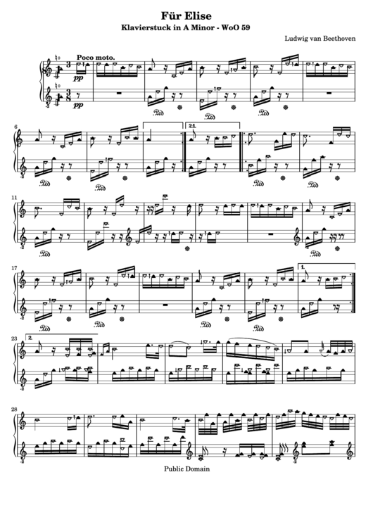 Fur Elise Klavierstuck In A Minor - Woo 59 Printable pdf