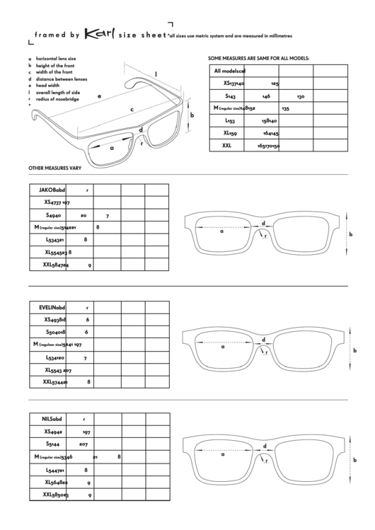 Framed By Karl Glasses Size Chart Printable pdf