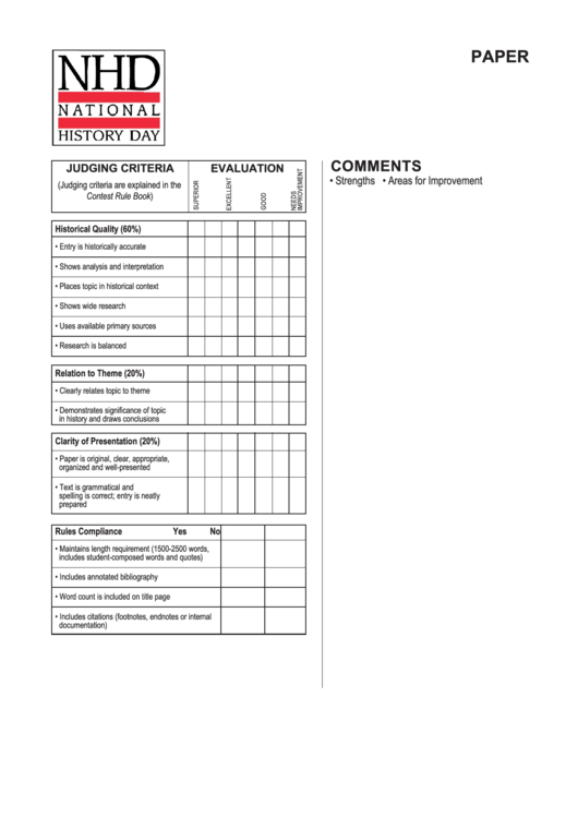 Student Evaluation Form - History Printable pdf