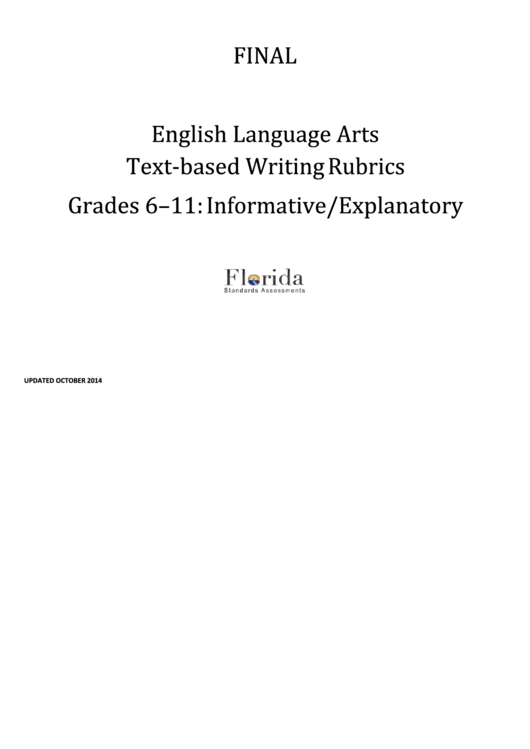 Final Ela Text-Based Writing Rubrics, Grades 6-11: Informative/explanatory Printable pdf