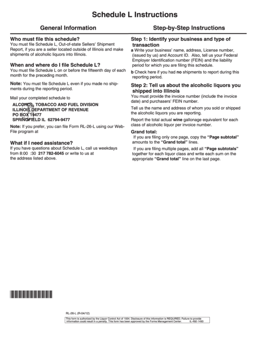 Form Rl-26-L - Schedule L Instructions Printable pdf