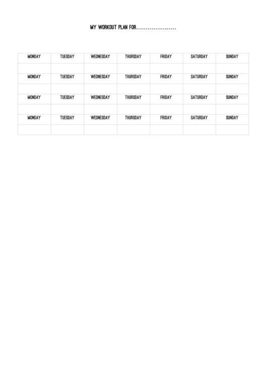 Monthly Workout Planner Printable pdf