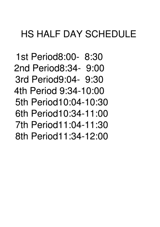Half Day Schedule Printable pdf