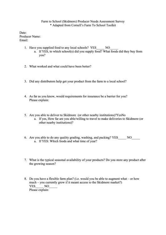 Producer Needs Assessment Survey Printable pdf