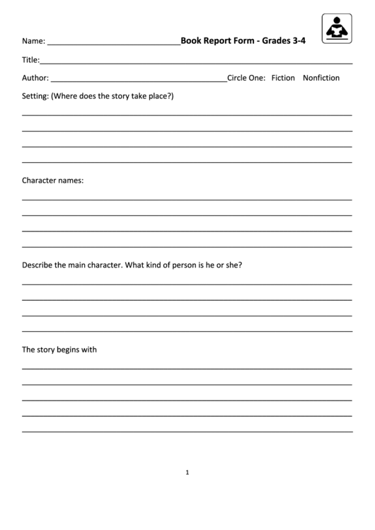 Book Report Form - Grades 3-4 Printable pdf