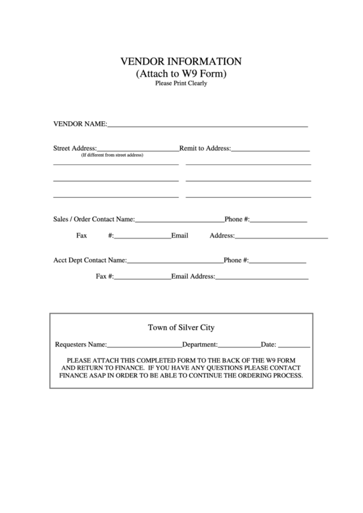 Vendor Information Form Printable pdf