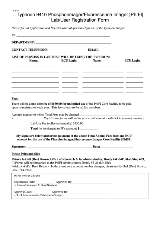 Lab/user Registration Form printable pdf download
