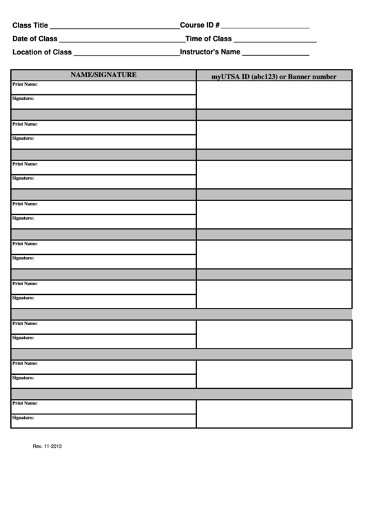 Blank Course Sign-in Sheet Template