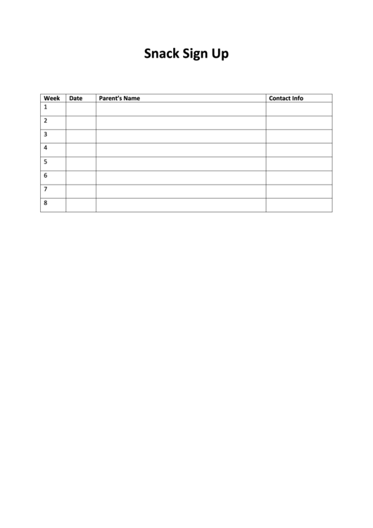 Printable Snack Sign Up Sheet Images and Photos finder