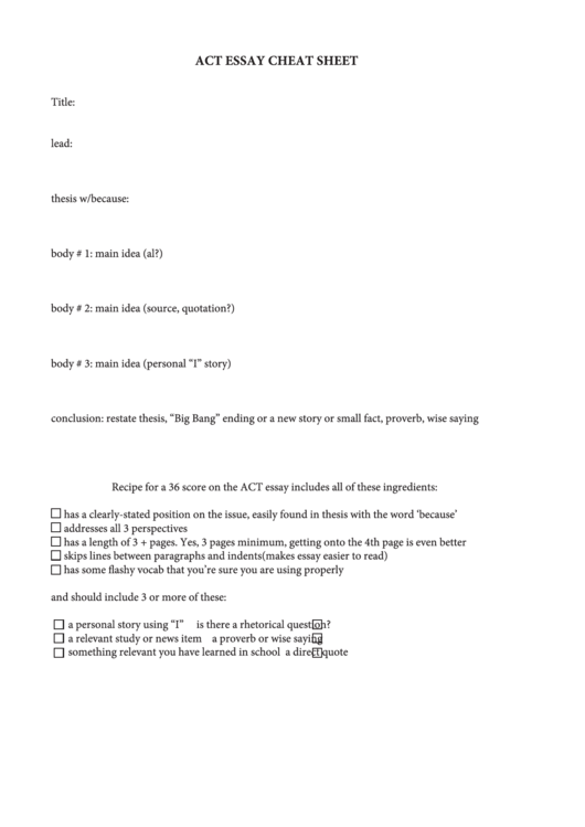 Act Essay Cheat Sheet Printable pdf