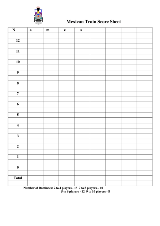 Mexican Train Score Sheet B w Printable Pdf Download