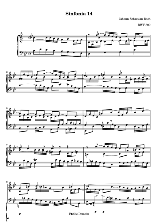 Sinfonia 14 - Johann Sebastian Bach Printable pdf