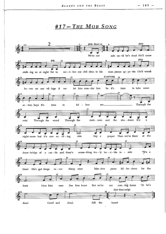 The Mob Song - Beauty And The Beast Printable pdf