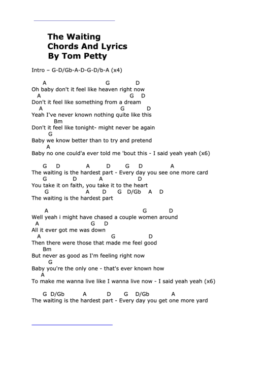 The Waiting Chords And Lyrics By Tom Petty Printable pdf