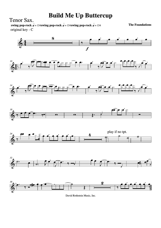Build Me Up Buttercup - Tenor Sax - The Foundations Printable pdf