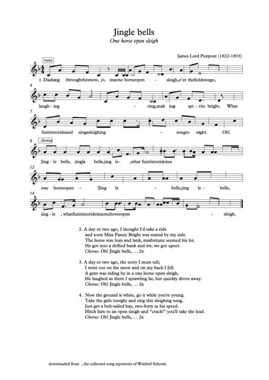 Jingle Bells By James Lord Pierpont Printable pdf