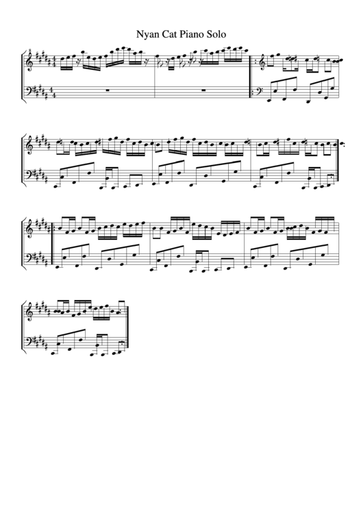Nyan Cat - Piano Solo Printable pdf