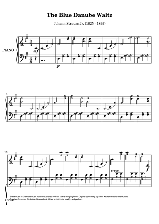 The Blue Danube Waltz By Johann Strauss Jr Printable pdf