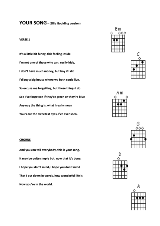 Your Song- (Ellie Goulding Version) Printable pdf