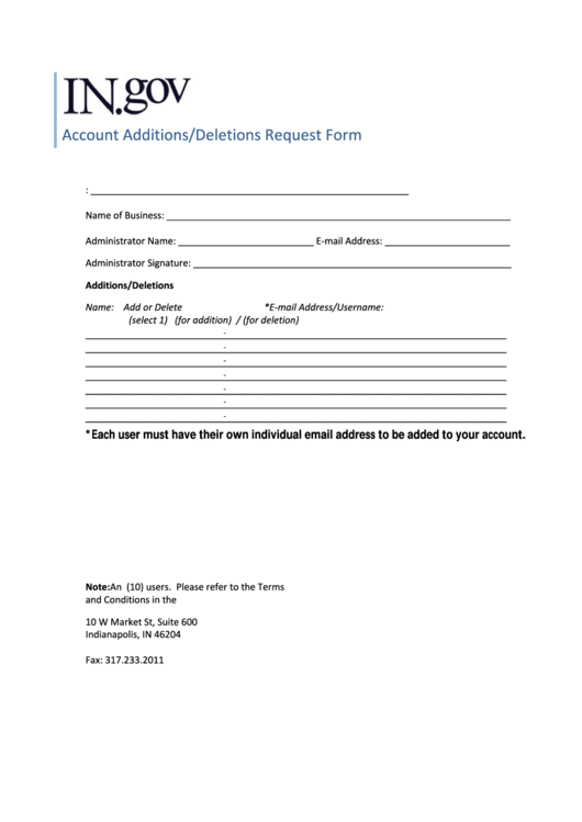 Fillable Account Additions/deletions Request Form Printable pdf