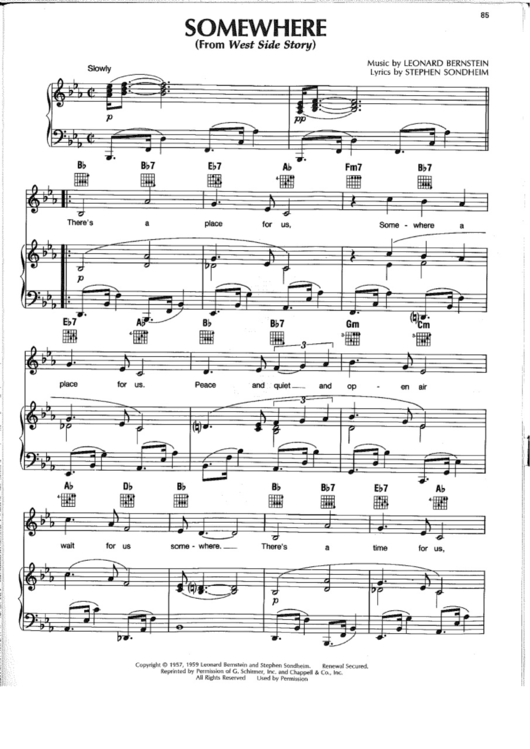 West Side Story - Somewhere Sheet Music