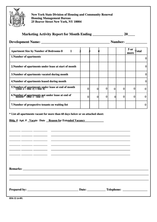 Fillable Form Hm-32 - Marketing Activity Report Printable pdf