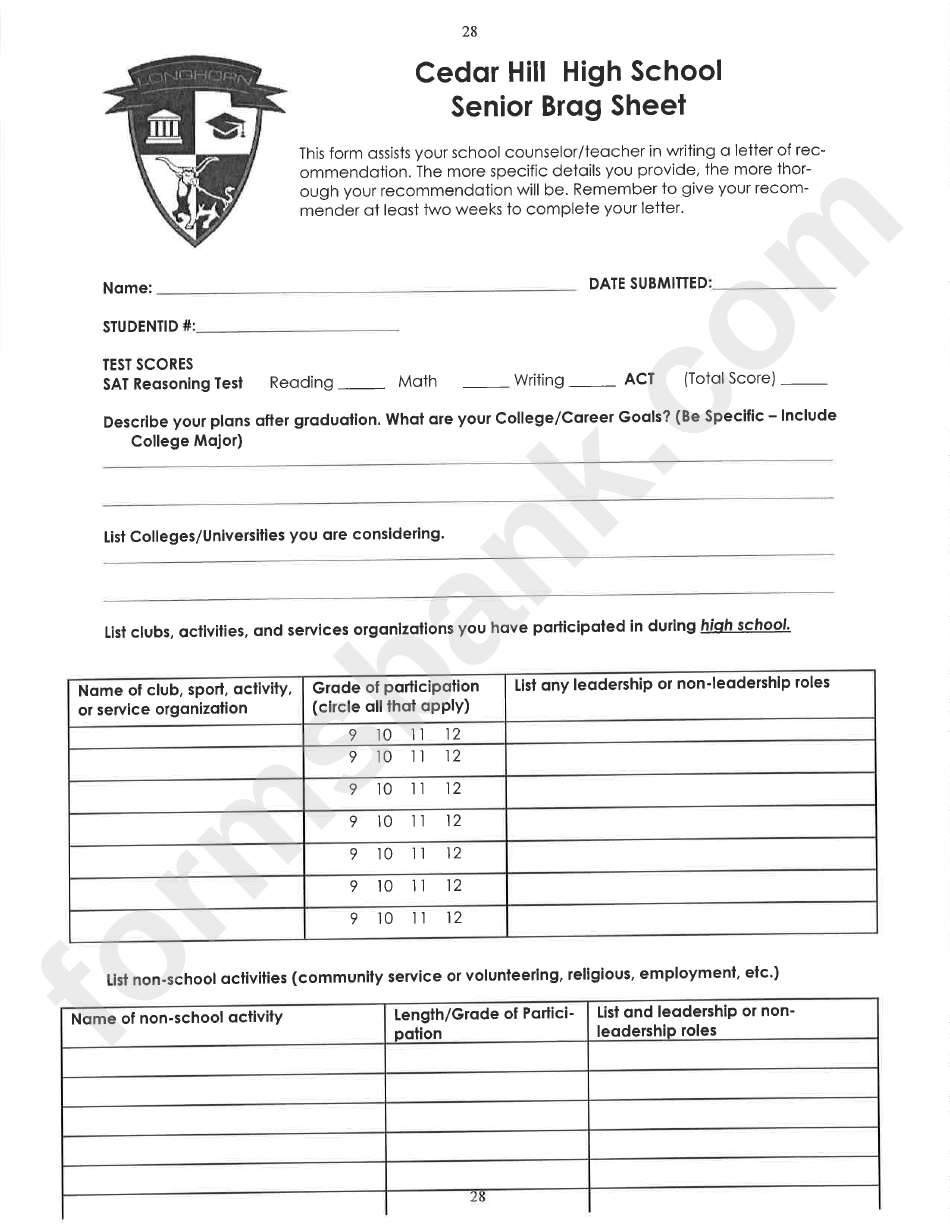 Senior Brag Sheet printable pdf download