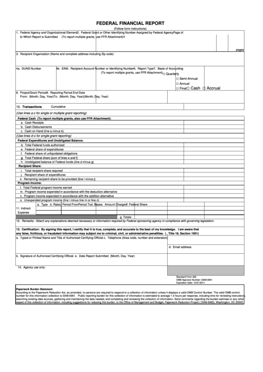 Fillable Federal Financial Report Printable pdf