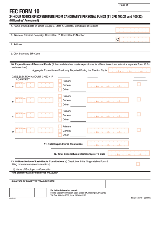 Fec Form 10 24-hour Notice Of Expenditure From Candidate's Personal Funds