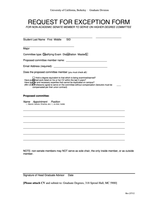 Fillable Request For Exemption Form Printable pdf