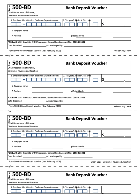 Fillable Form 500-Bd Bank Deposit Voucher Printable pdf