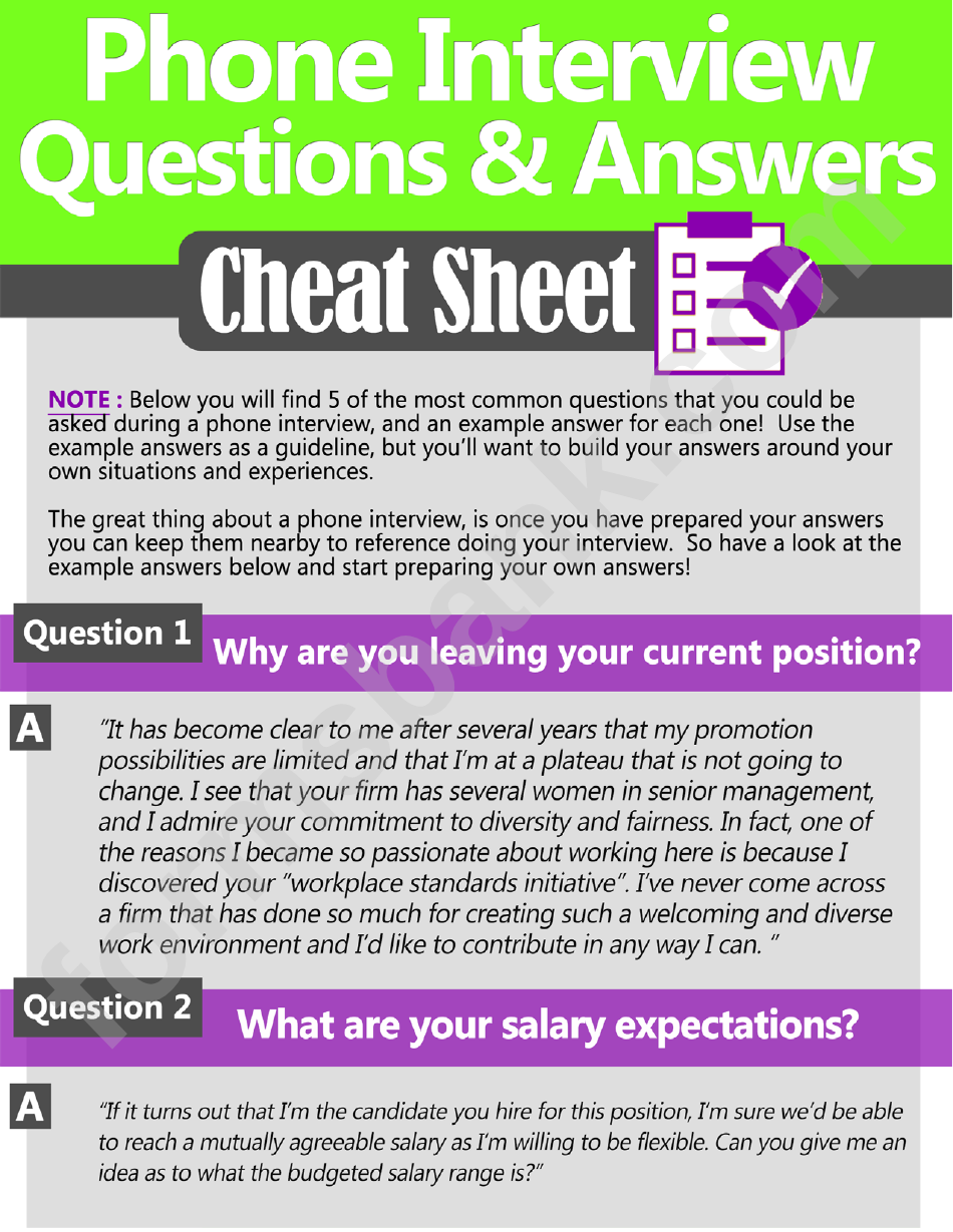 Phone Interview Cheat Sheet