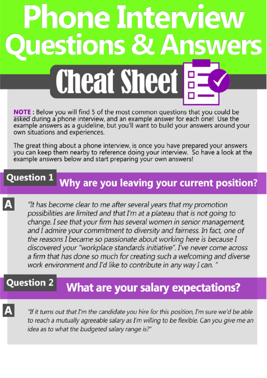 Phone Interview Cheat Sheet Printable pdf