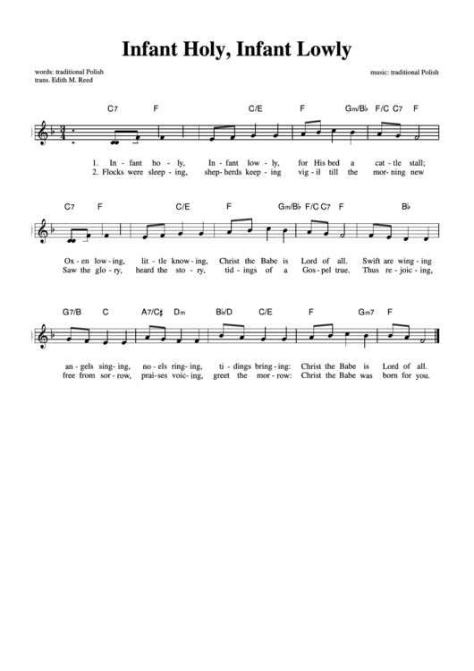 Infant Holy, Infant Lowly - Christmas Carol Sheet Music Printable pdf