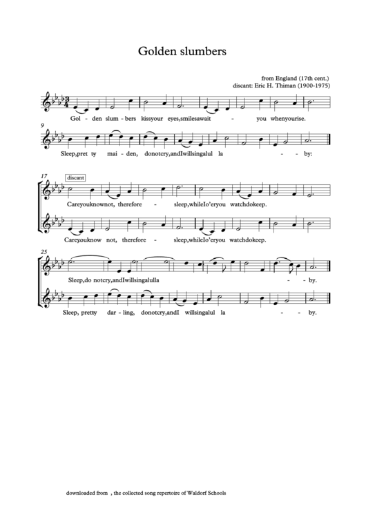 Golden Slumbers - From England (17th Cent.) Printable pdf