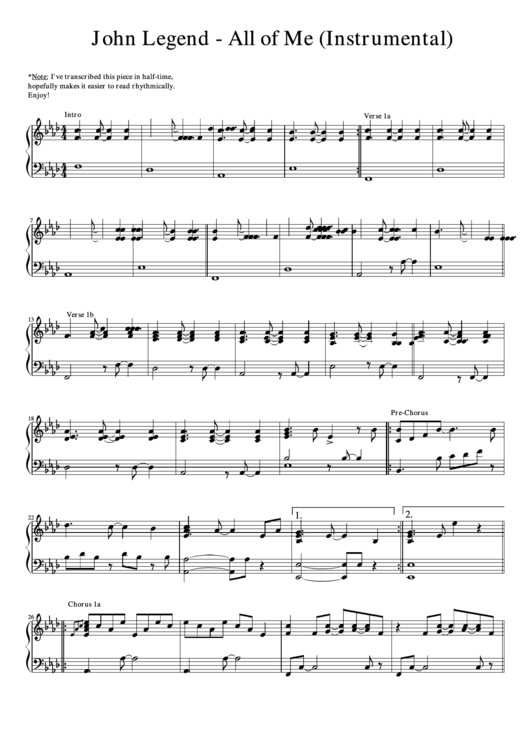 John Legend - All Of Me Printable pdf