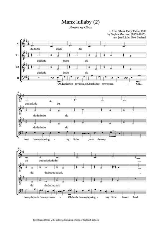 Manx Lullaby By Sophia Morrison Printable pdf