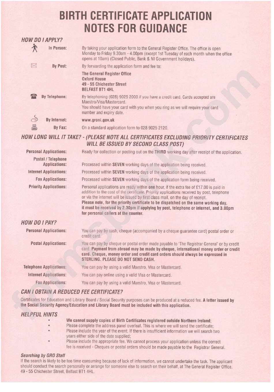 Birth Certificate Application Printable Pdf Download