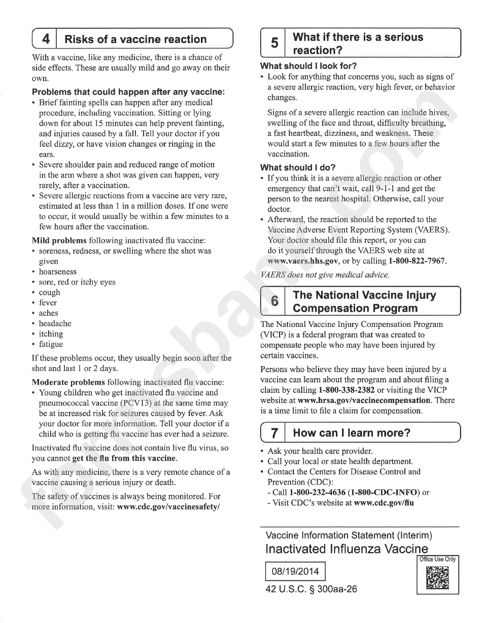 Influenza Vaccine Information Sheet