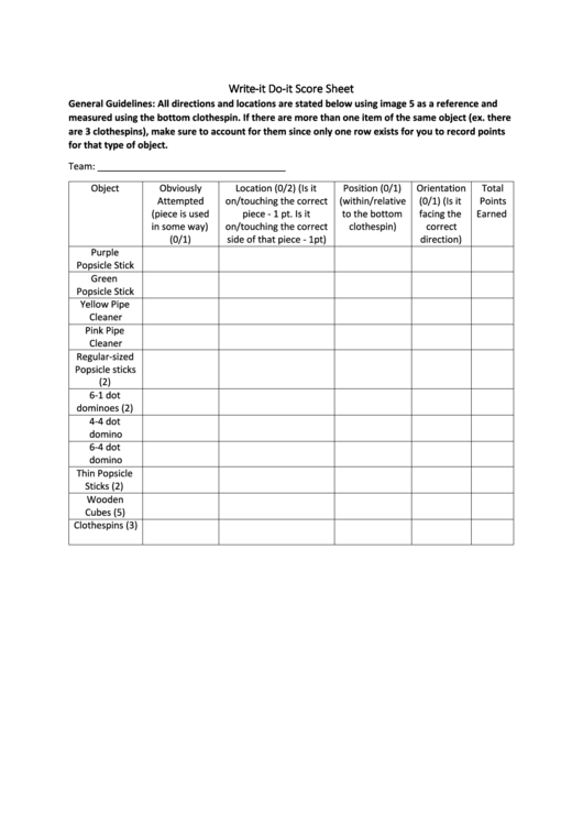 Write-It Do-It Score Sheet Template Printable pdf