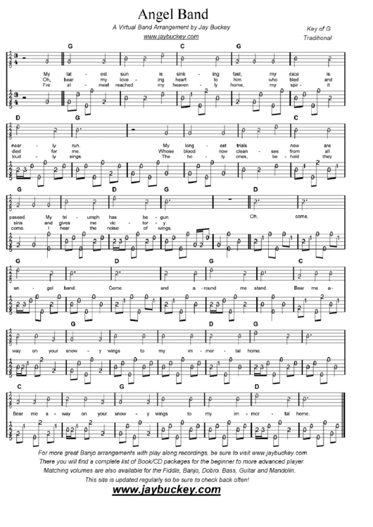 Jay Buckey - Angel Band (Key Of G) Banjo Sheet Music Printable pdf