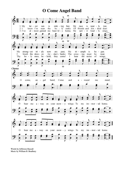O Come Angel Band By Jefferson Hascall And William B Bradbury Printable pdf