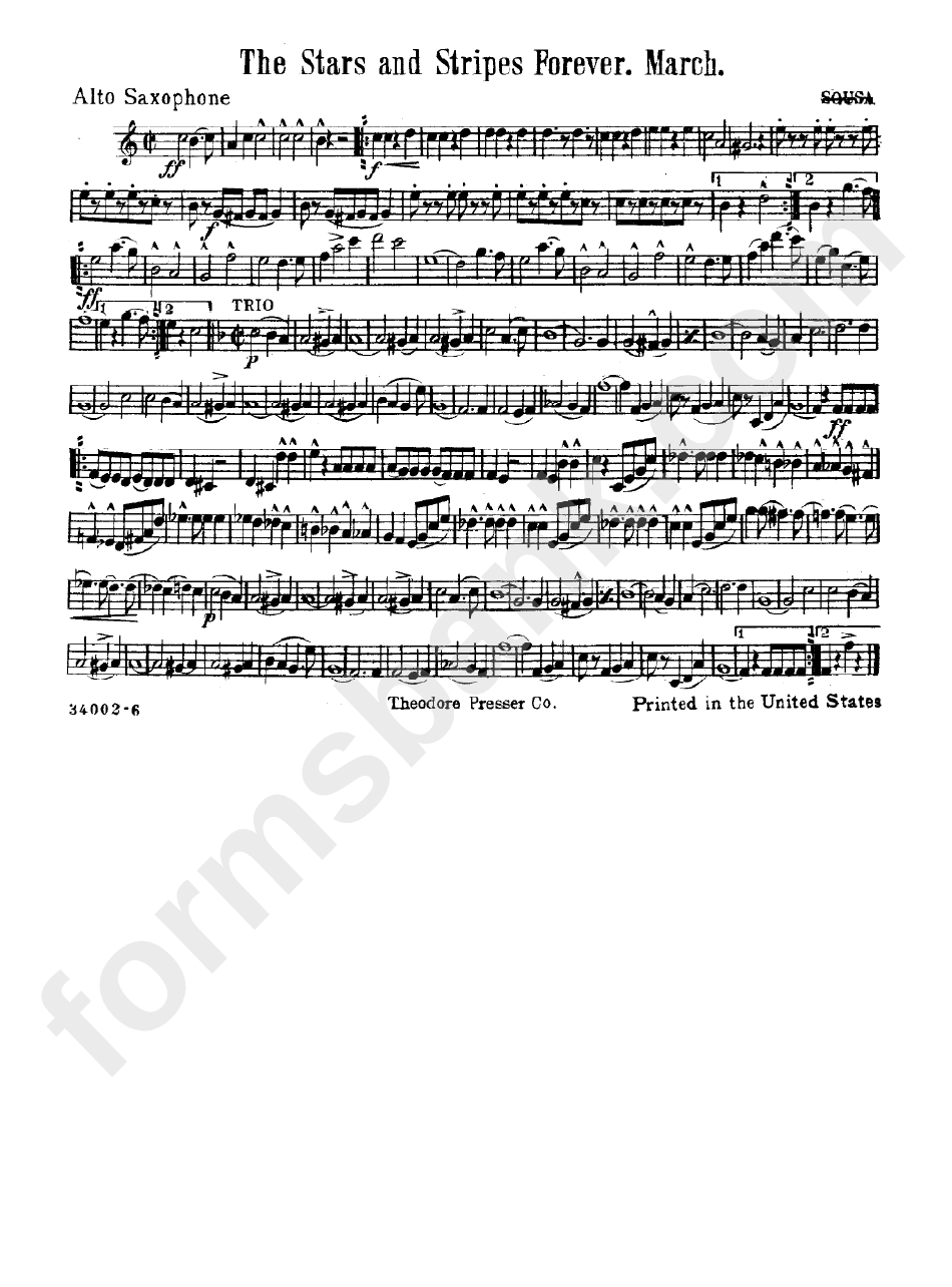 Stars And Stripes Forever (March) Alto Saxophone Sheet Music